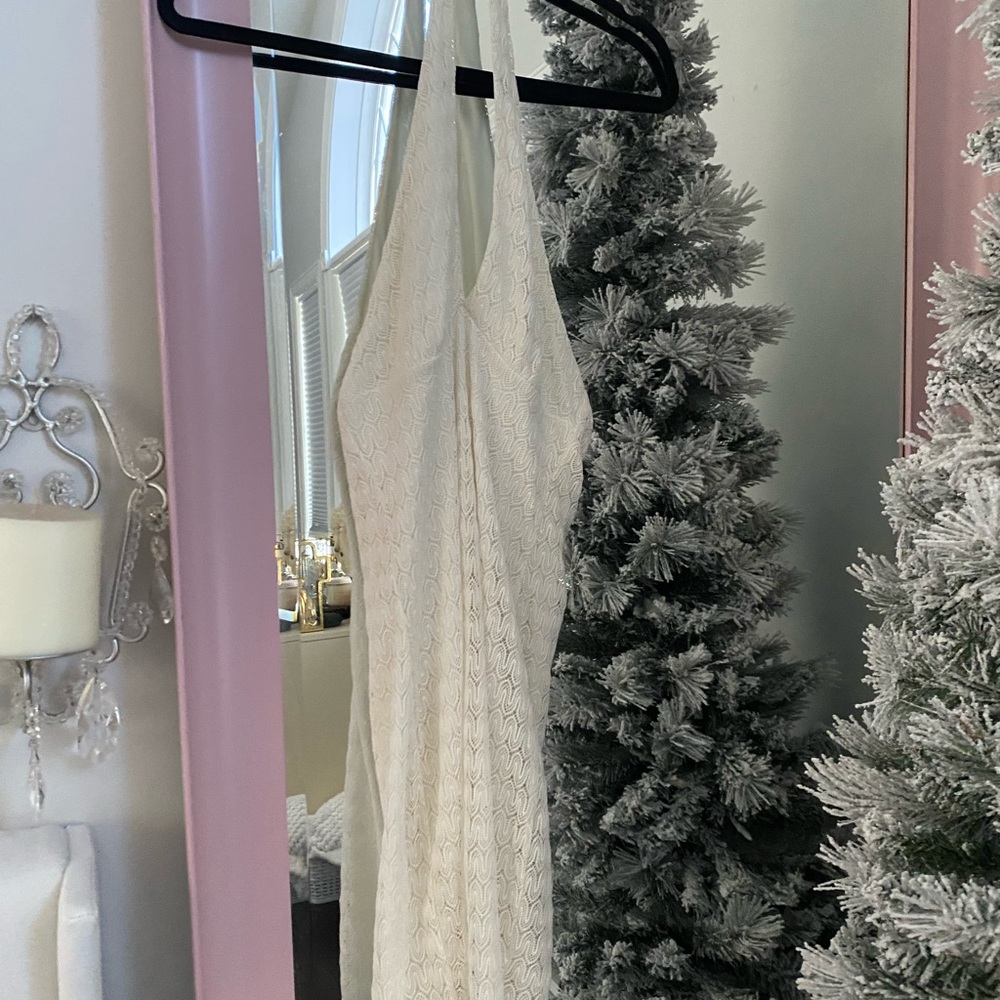White halter dress mesh material